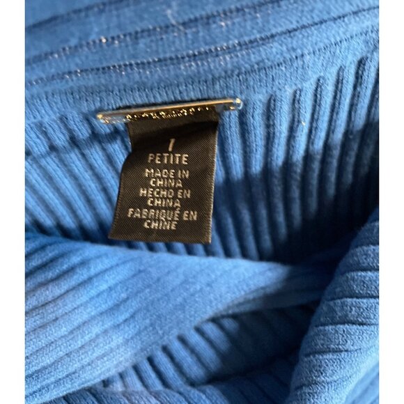 Black Label by Chico's Petite Blue Fold-Over Ribbed Sweater Womens Size 1 - Picture 8 of 9